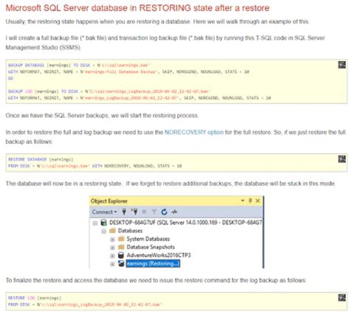 How do I stop a database from restoring SQL Server
